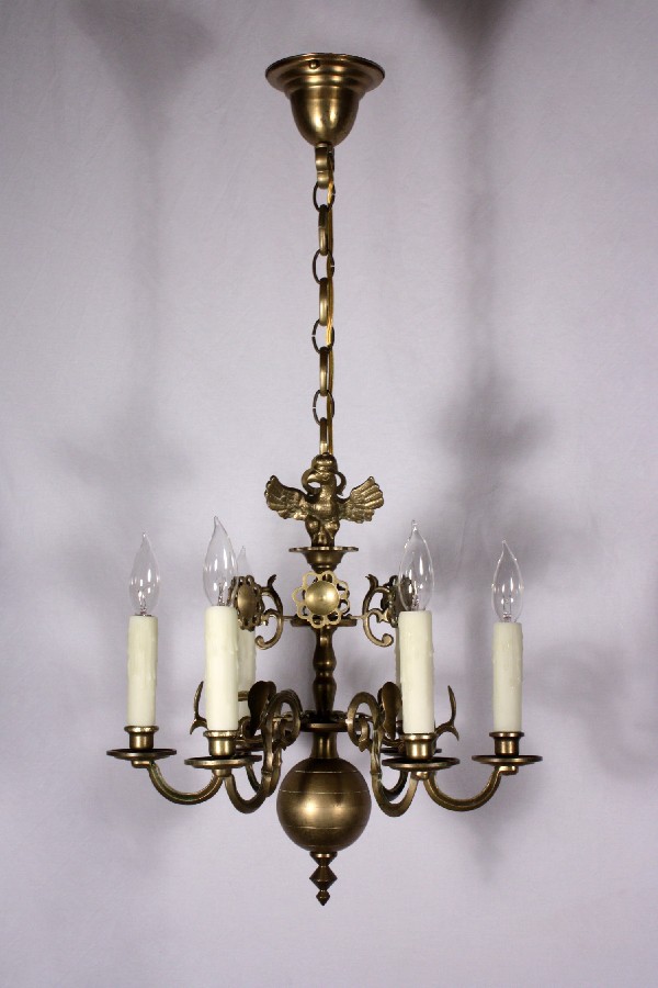 SOLD Stunning Antique Figural Six-Light Cast Brass Chandelier, Eagle, 19th Century-18252