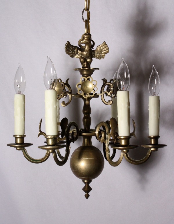 SOLD Stunning Antique Figural Six-Light Cast Brass Chandelier, Eagle, 19th Century-18257