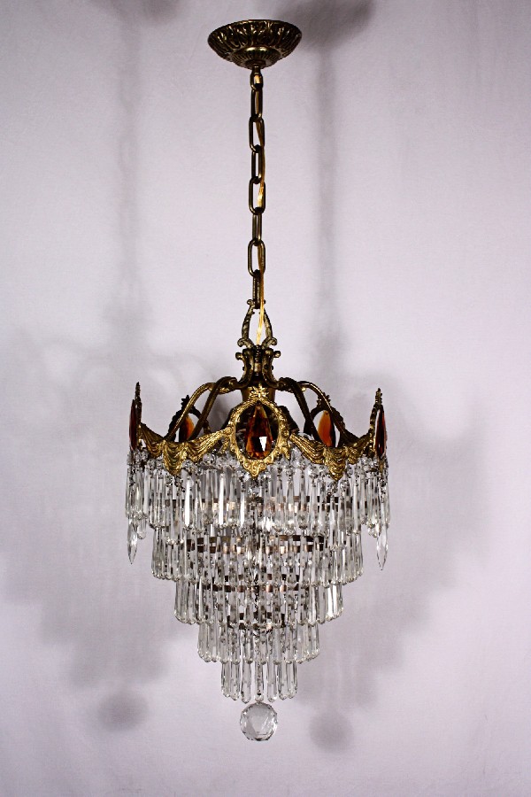SOLD Stunning Antique Five-Tier Chandelier with Unusual Crystal Prisms, c. 1910-18581