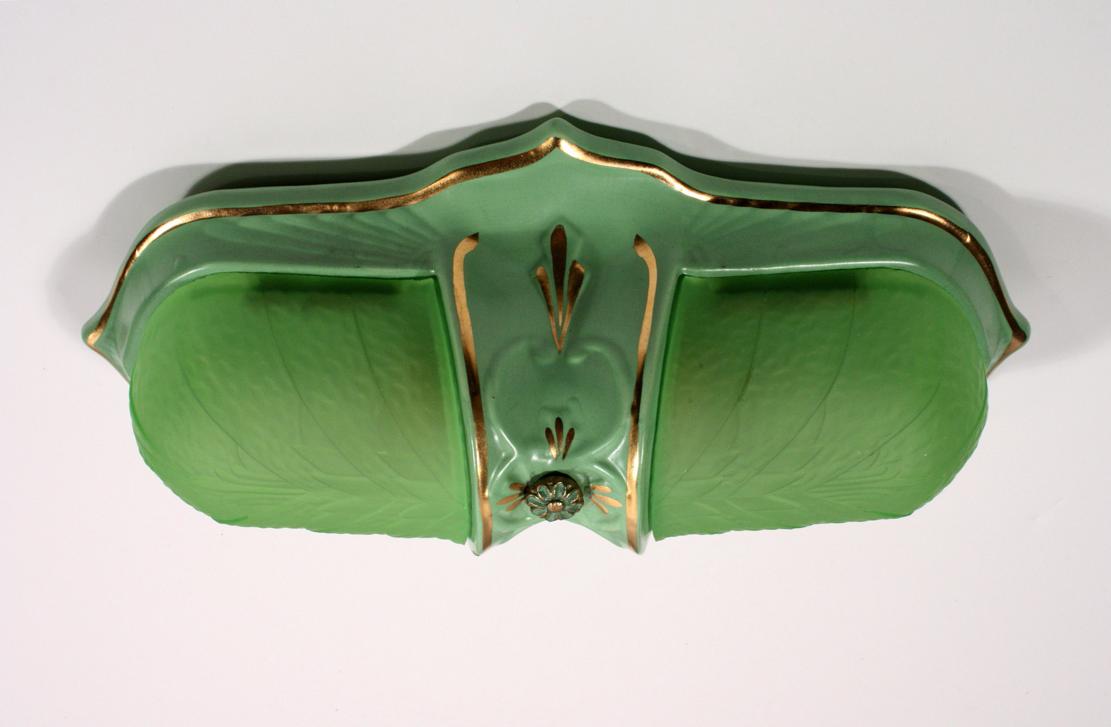 SOLD Unusual Green Antique Art Deco Slip Shade Light Fixture, Flush-Mount, Porcelain-0
