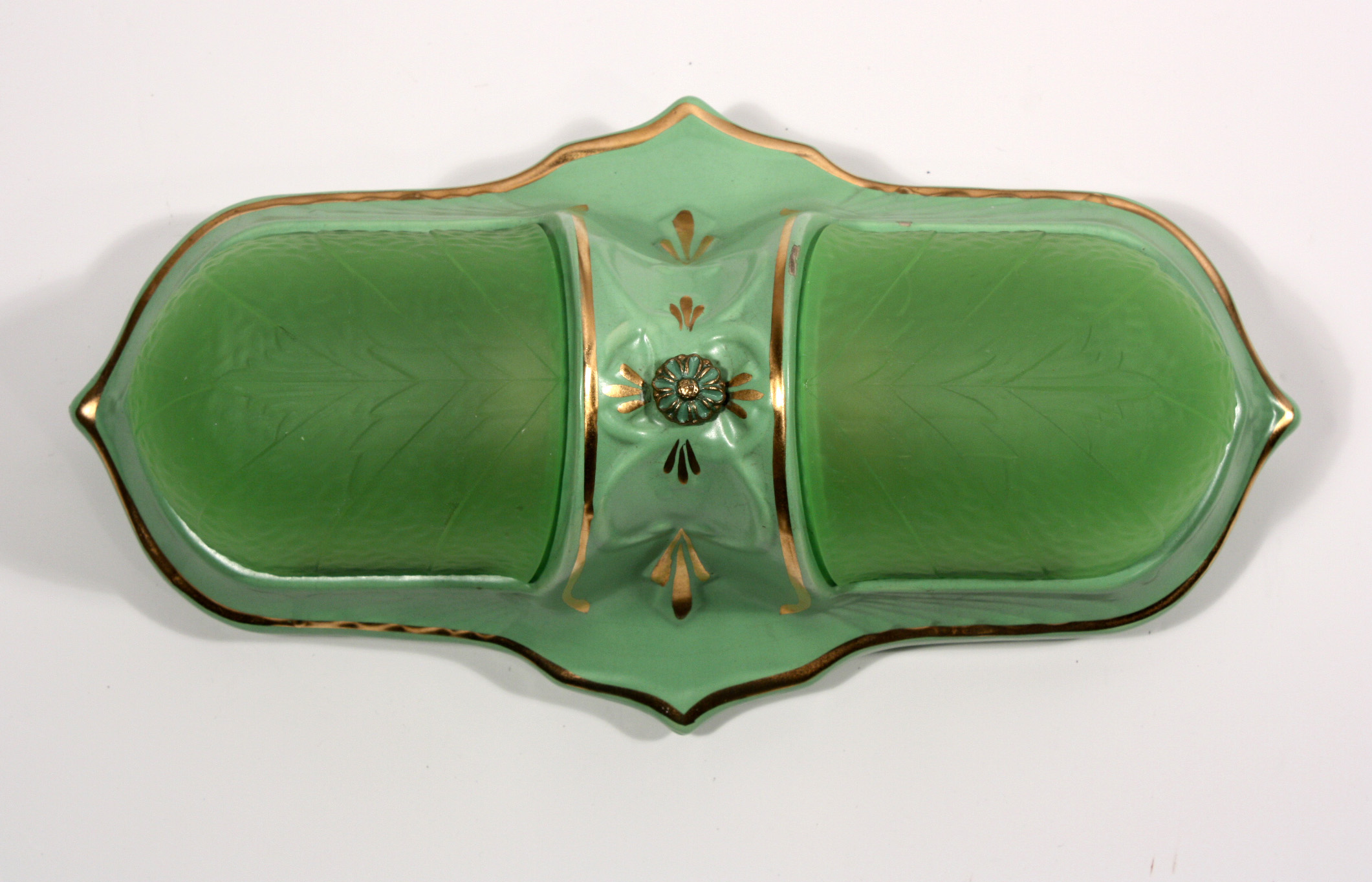 SOLD Unusual Green Antique Art Deco Slip Shade Light Fixture, Flush-Mount, Porcelain-18670