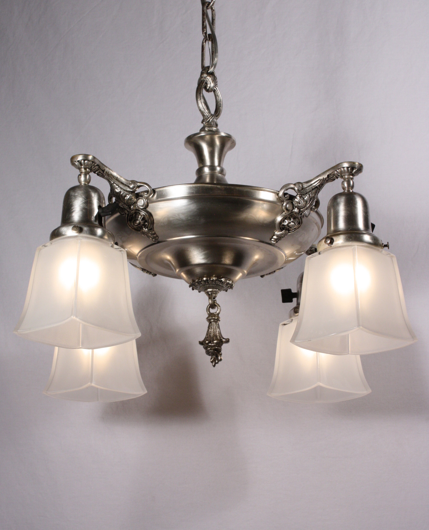 SOLD Gorgeous Antique Four-Arm Silver Plated Chandelier, c. 1910-0