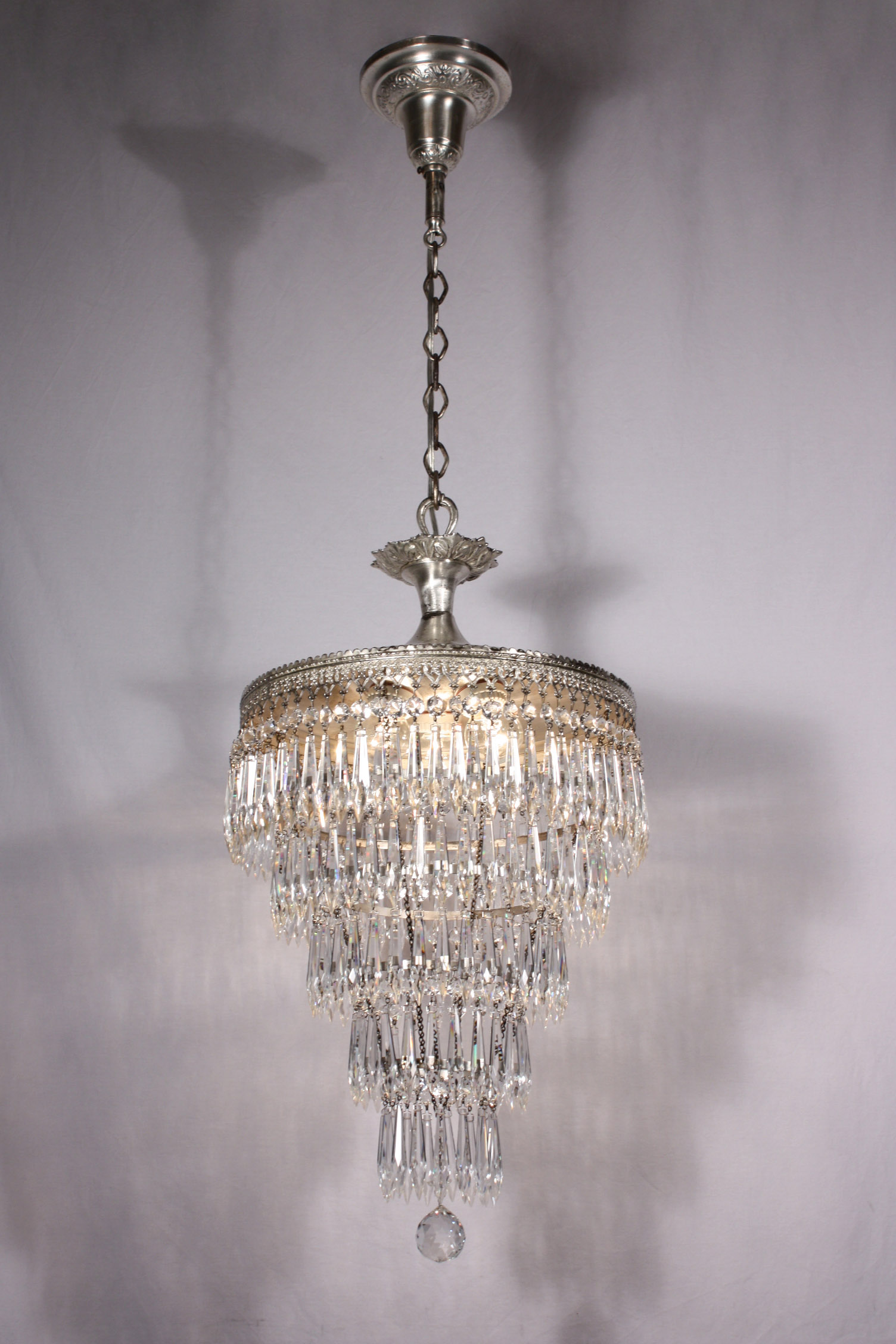 SOLD Splendid Antique Five-Tier “Wedding Cake” Chandelier, Silver Plated, c. 1910-18715