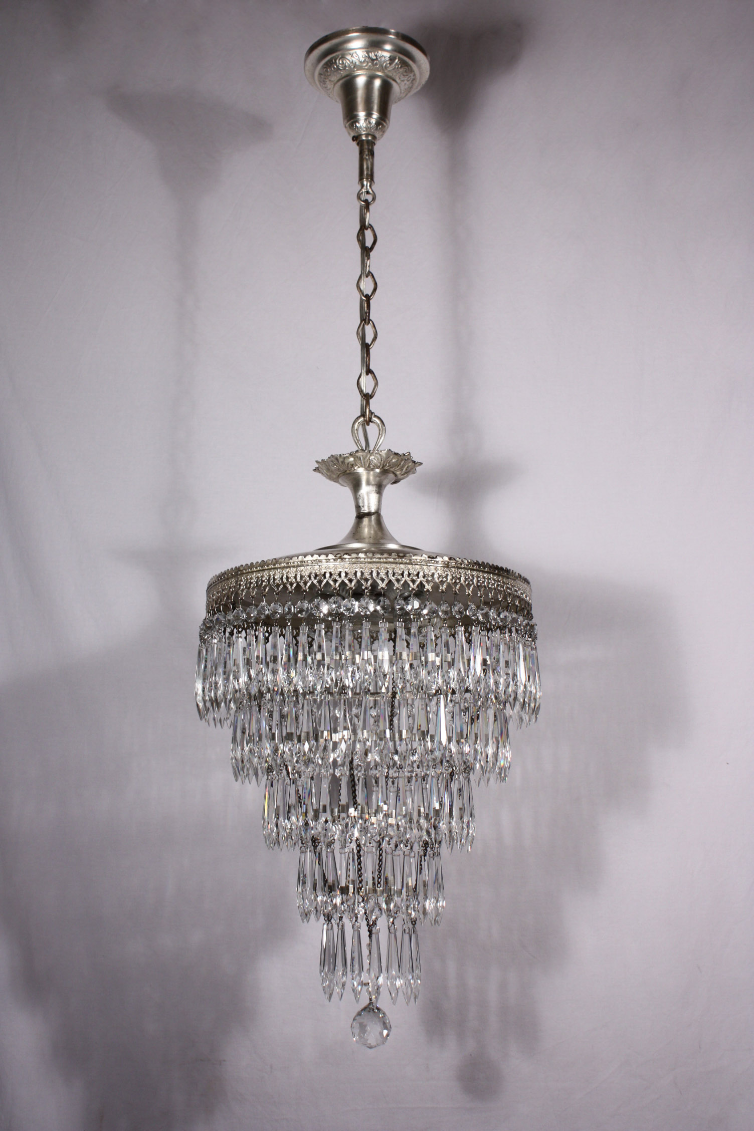 SOLD Splendid Antique Five-Tier “Wedding Cake” Chandelier, Silver Plated, c. 1910-18717
