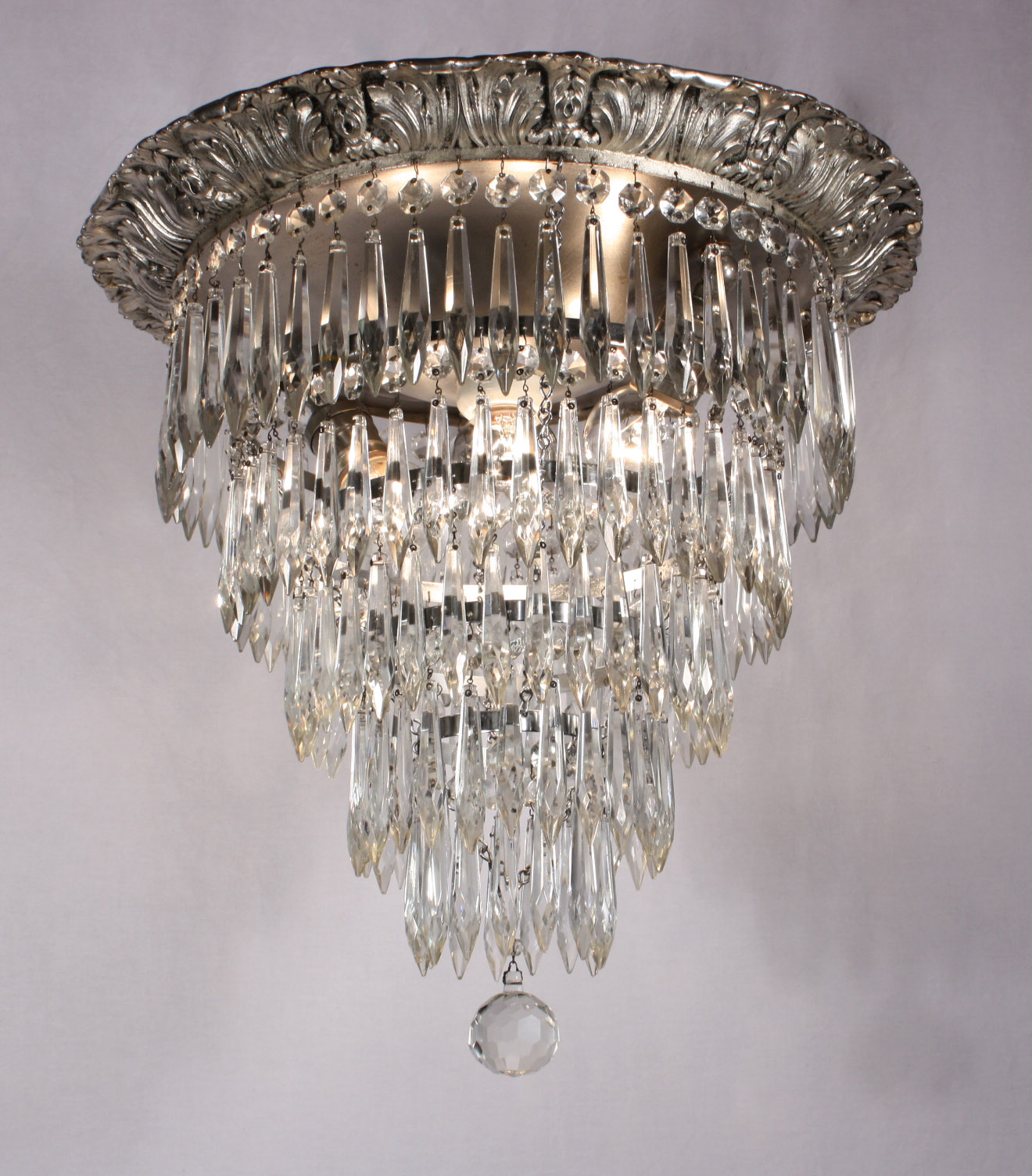 SOLD Wonderful Antique Neoclassical Five-Tier Chandelier, Silver Plated, Flush Mount-18751