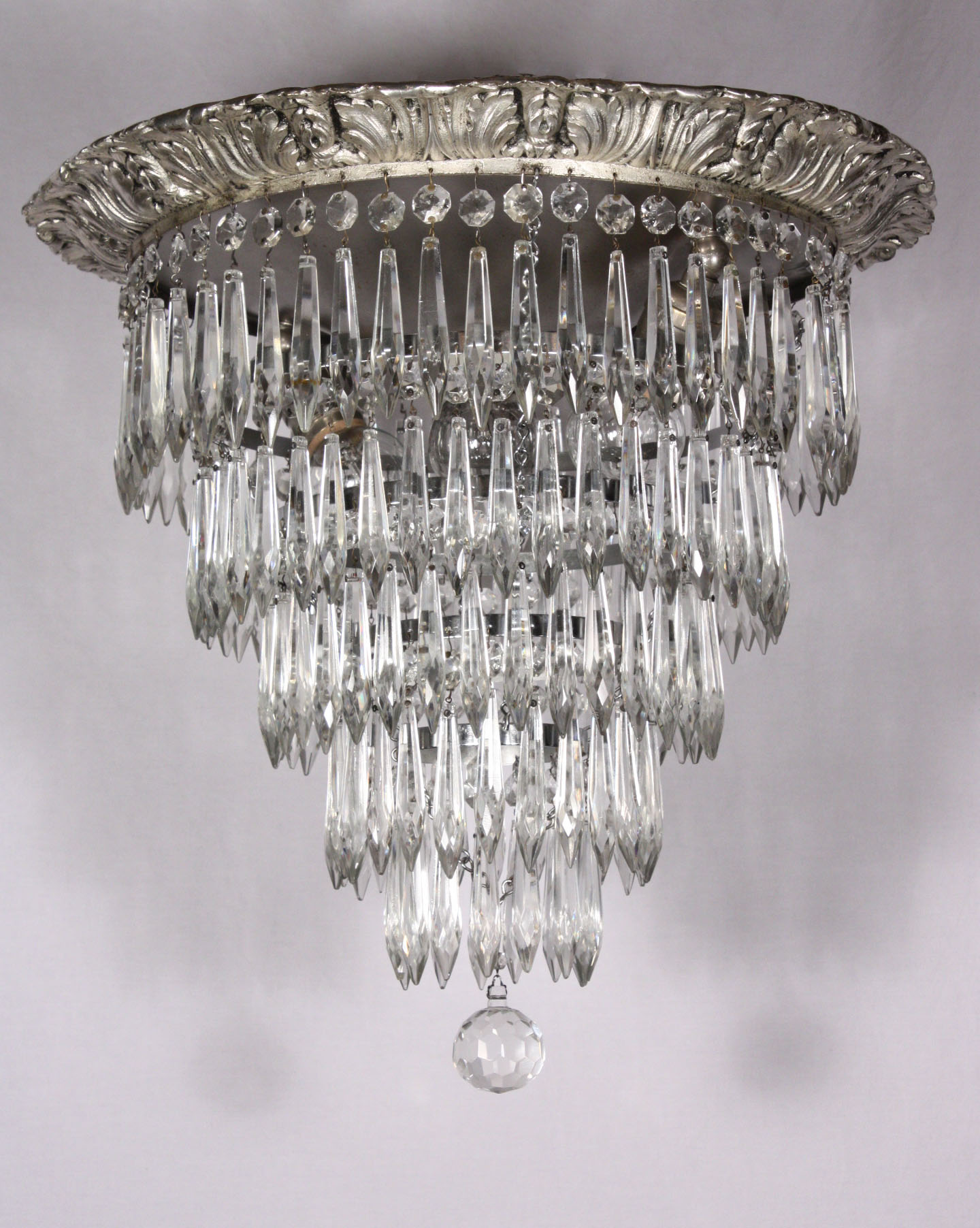 SOLD Wonderful Antique Neoclassical Five-Tier Chandelier, Silver Plated, Flush Mount-18747