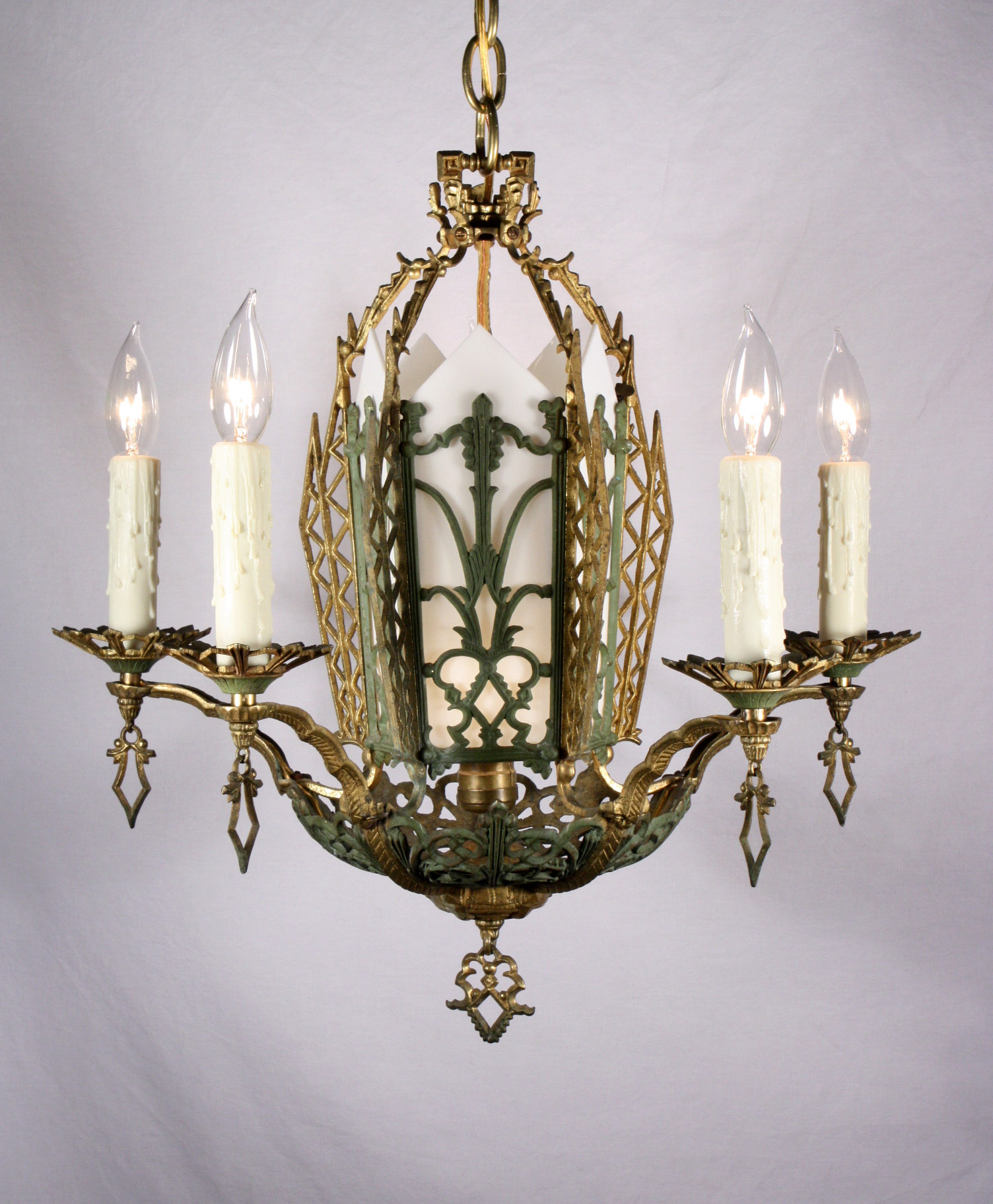 SOLD Amazing Pair of Antique Art Deco Brass Sconces with Green Accents-20416
