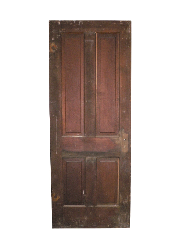Antique Four-Panel Solid Wood Door, Stained Finish-0