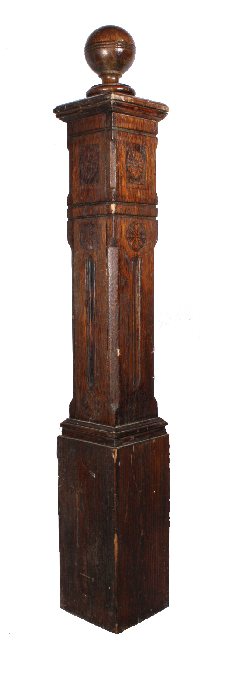 SOLD Fabulous Antique Oak Boxed Newel Post with Floral Design, c. 1905-0