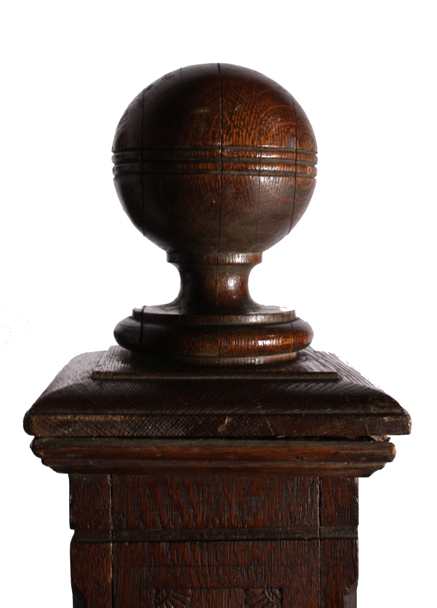 SOLD Fabulous Antique Oak Boxed Newel Post with Floral Design, c. 1905-18647