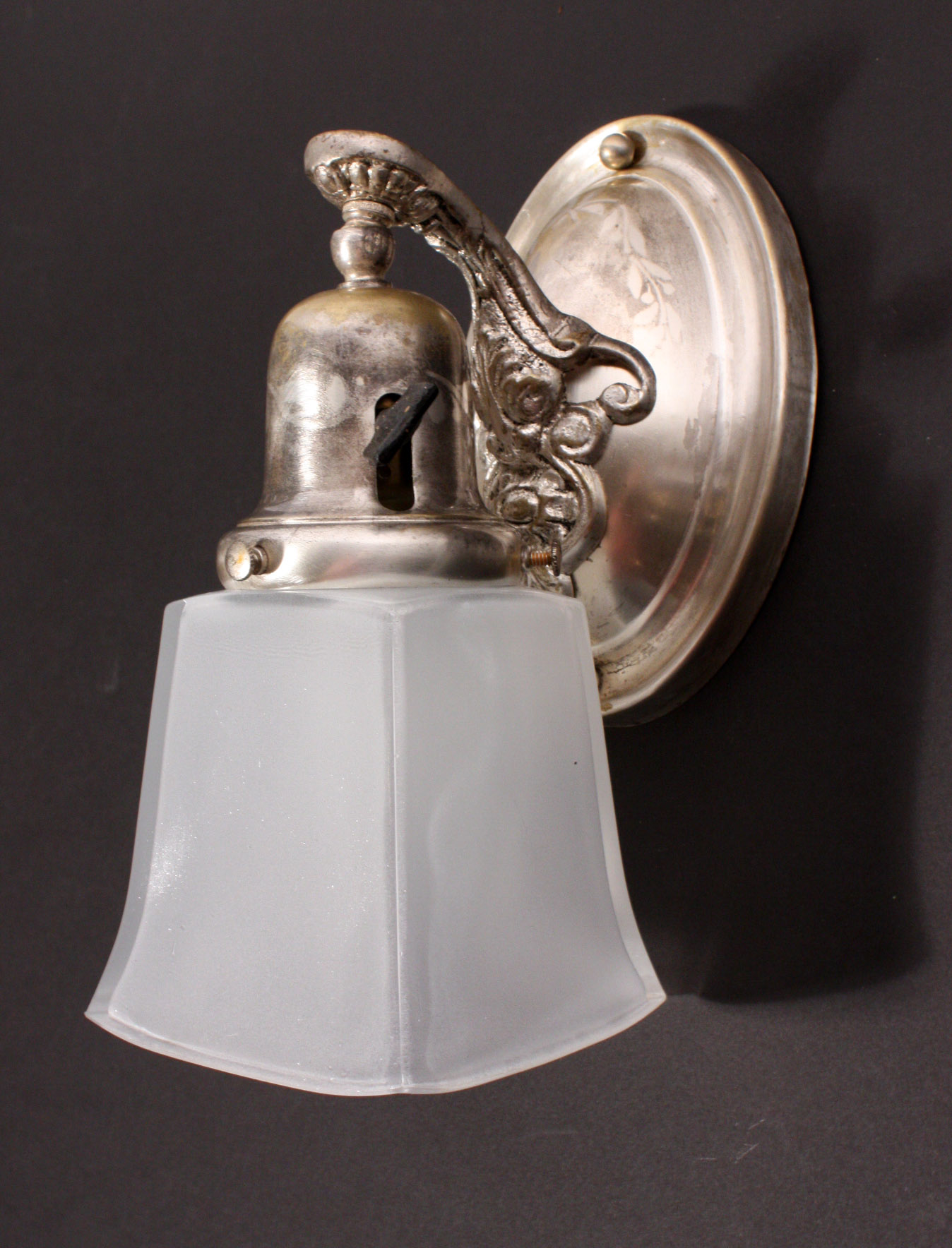 SOLD Beautiful Pair of Antique Single-Arm Sconces, Silver Plate, c. 1910-18674