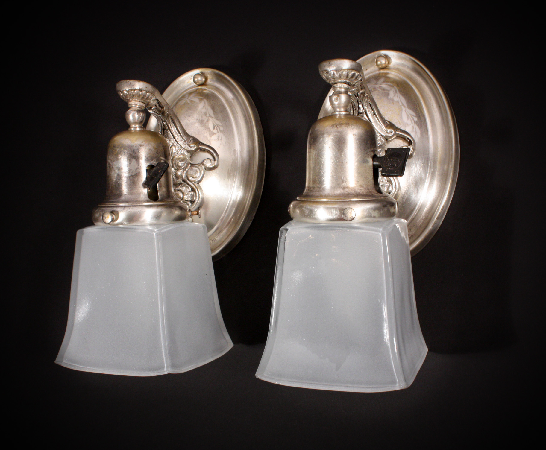 SOLD Beautiful Pair of Antique Single-Arm Sconces, Silver Plate, c. 1910-18680