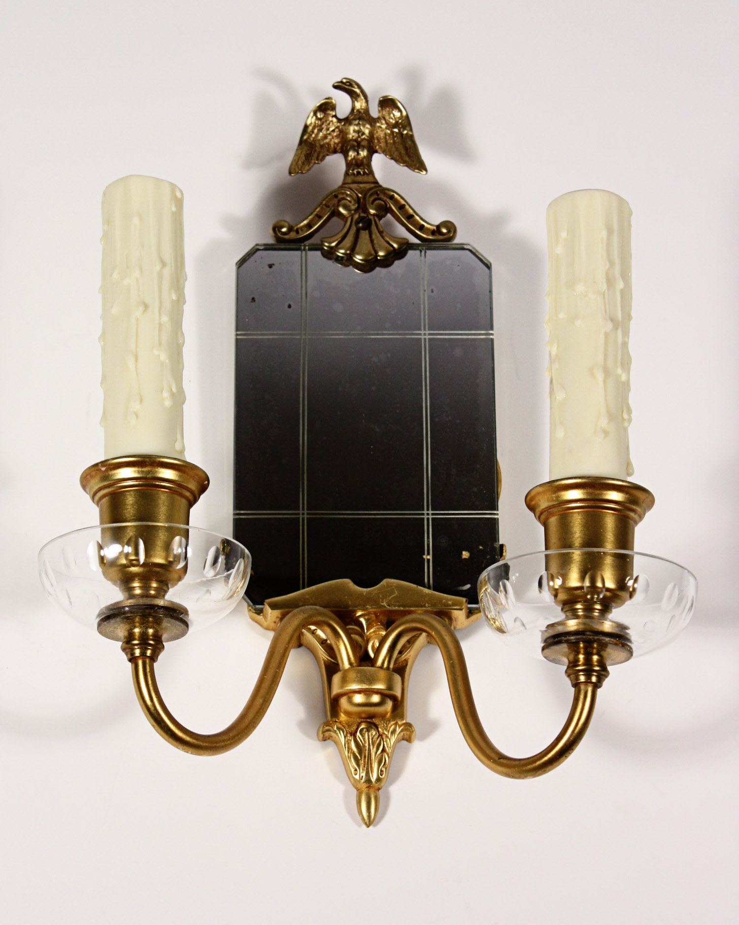 SOLD Amazing Pair of Antique Figural Gilded Bronze Mirrored Sconces, Eagle-18770
