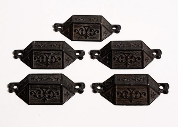 SOLD Five Delightful Matching Antique Bin Pulls, Cast Iron, c. 1869-0