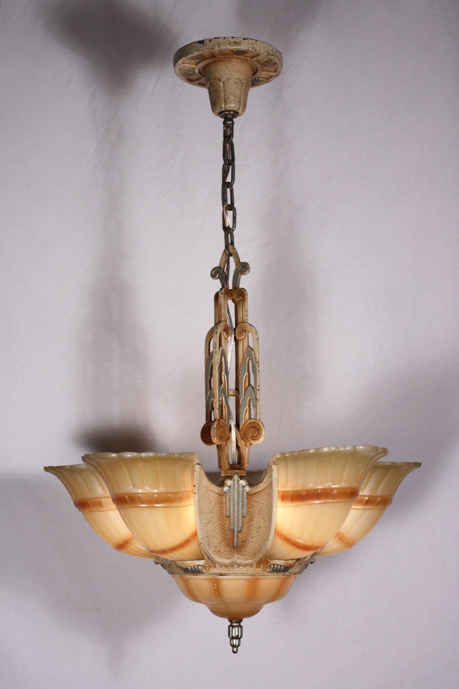 SOLD Fabulous Antique Six-Light Art Deco Slip Shade Chandelier-0