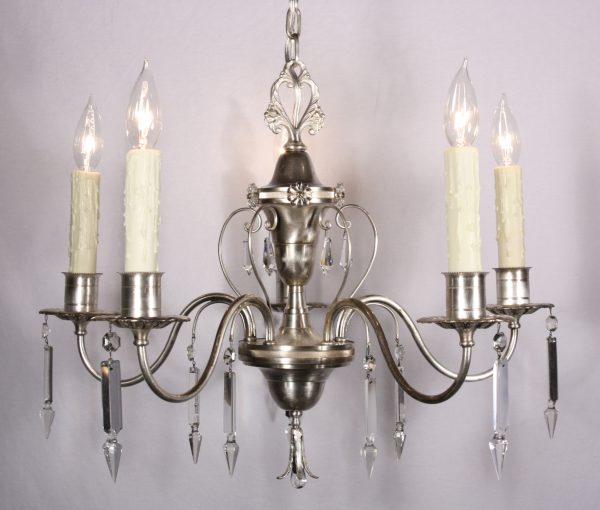 SOLD Gorgeous Antique Neoclassical Silver Plated Chandelier with Crystal-0