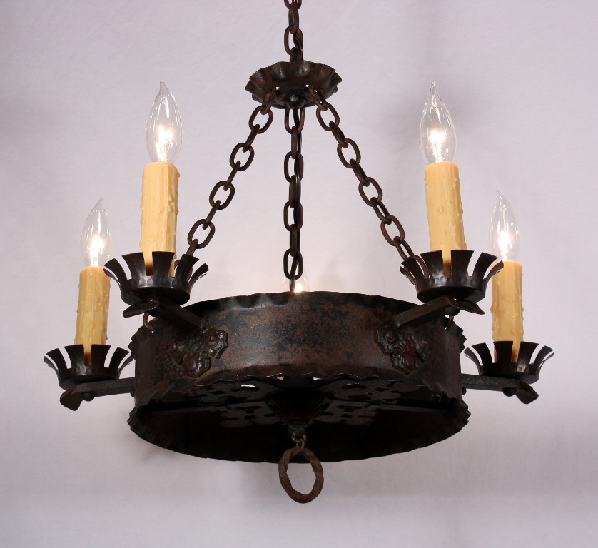 SOLD Superb Matching Pair of Antique Five-Light Gothic Revival Chandeliers-18989