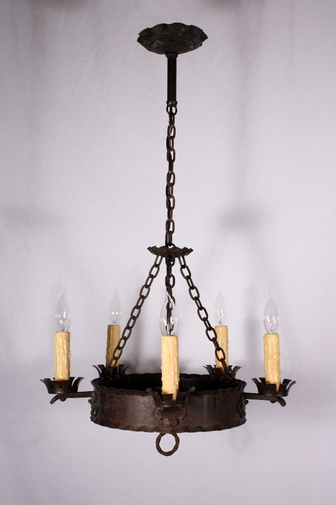 SOLD Superb Matching Pair of Antique Five-Light Gothic Revival Chandeliers-18991