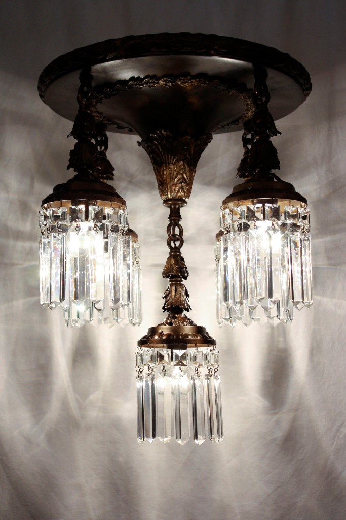 SOLD Magnificent Antique Georgian Bronze Five-Light Chandelier with Crystal, 19th Century-0
