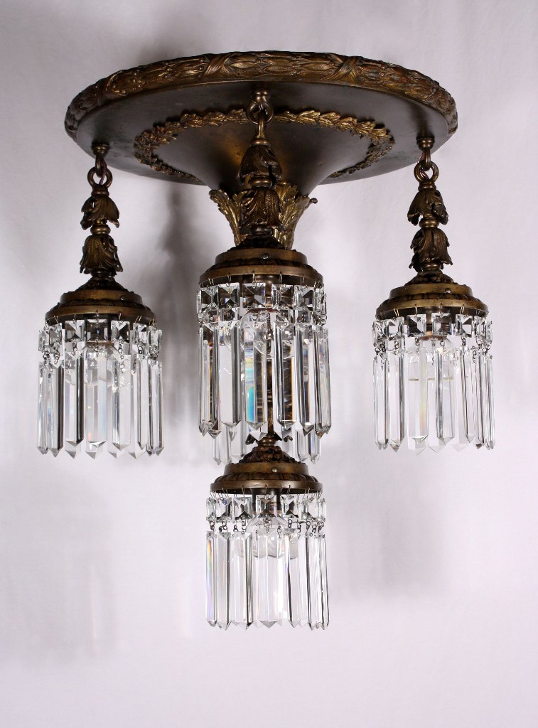SOLD Magnificent Antique Georgian Bronze Five-Light Chandelier with Crystal, 19th Century-19108