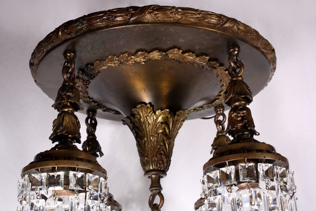 SOLD Magnificent Antique Georgian Bronze Five-Light Chandelier with Crystal, 19th Century-19107