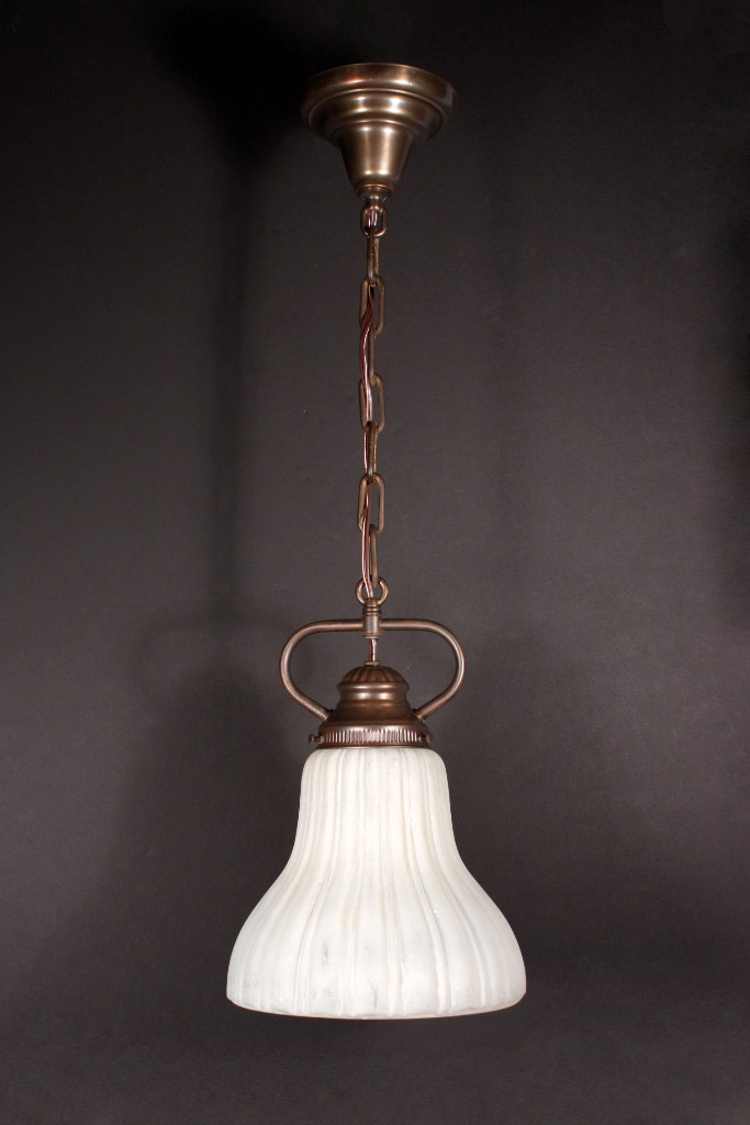 SOLD Delightful Antique Brass Pendant Light with Ribbed Shade-19204