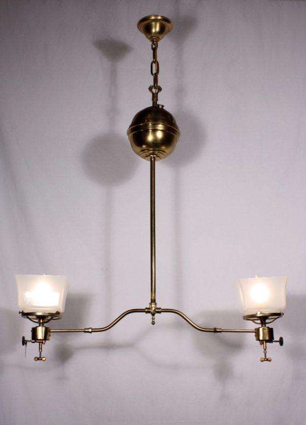 SOLD Fascinating Antique Brass Two-Light Gas Chandelier, c. 1900-0