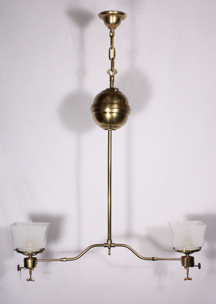 SOLD Fascinating Antique Brass Two-Light Gas Chandelier, c. 1900-19213