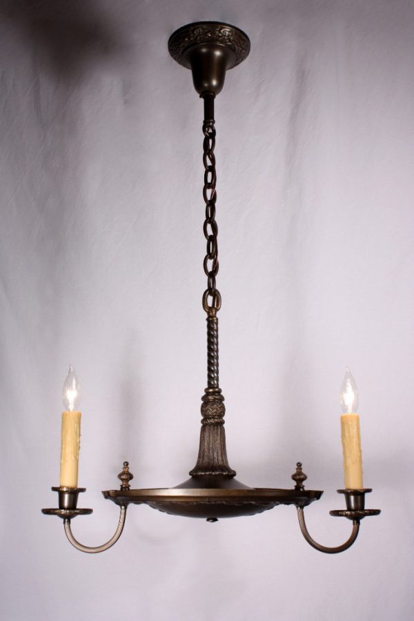 SOLD Marvelous Antique Brass Two-Light Neoclassical Chandelier, c. 1905-0