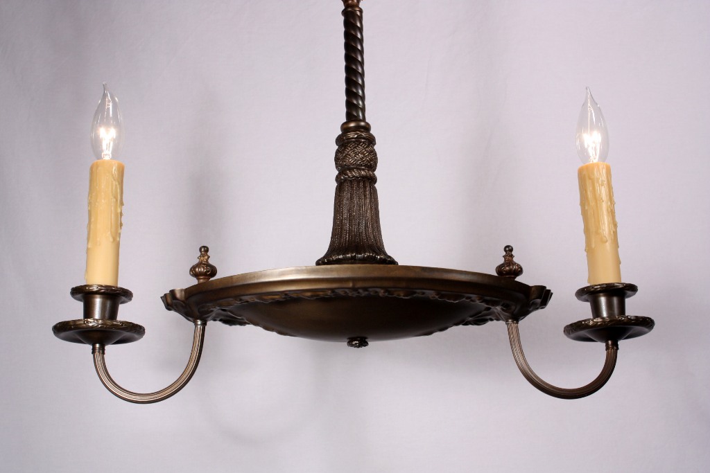 SOLD Marvelous Antique Brass Two-Light Neoclassical Chandelier, c. 1905-19302