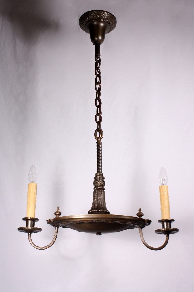 SOLD Marvelous Antique Brass Two-Light Neoclassical Chandelier, c. 1905-19300