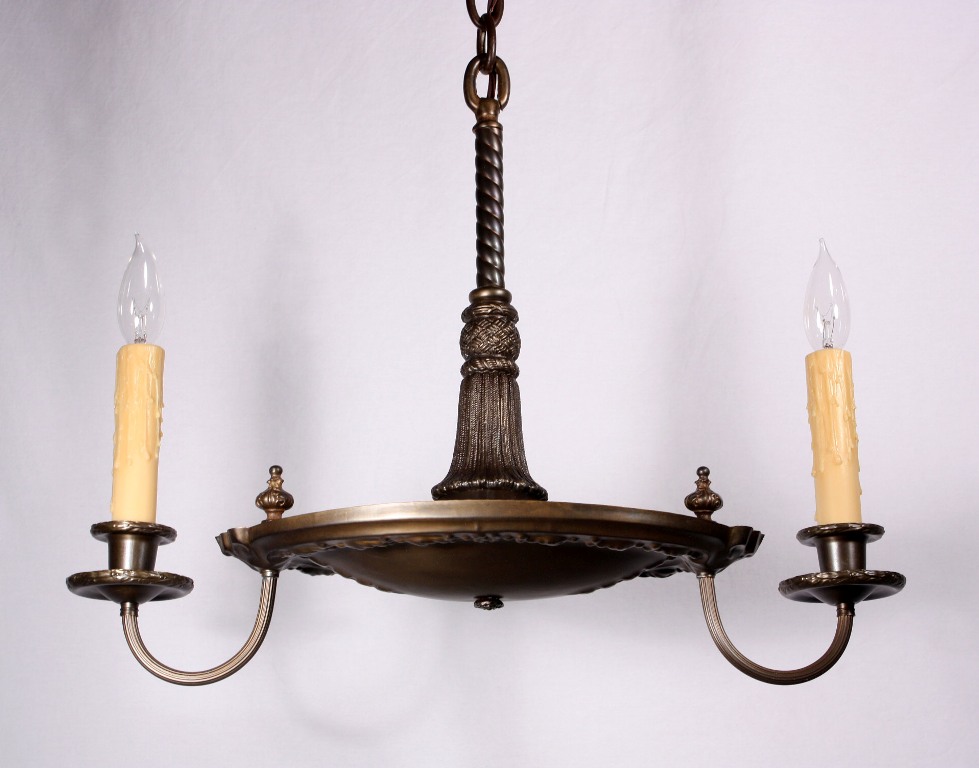SOLD Marvelous Antique Brass Two-Light Neoclassical Chandelier, c. 1905-19299
