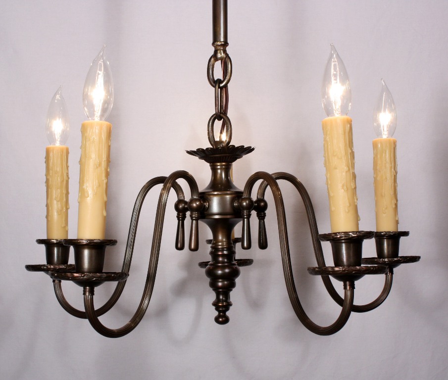 SOLD Wonderful Antique Colonial Revival Five-Light Chandelier, c. 1910-0