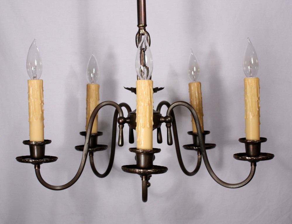 SOLD Wonderful Antique Colonial Revival Five-Light Chandelier, c. 1910-19320