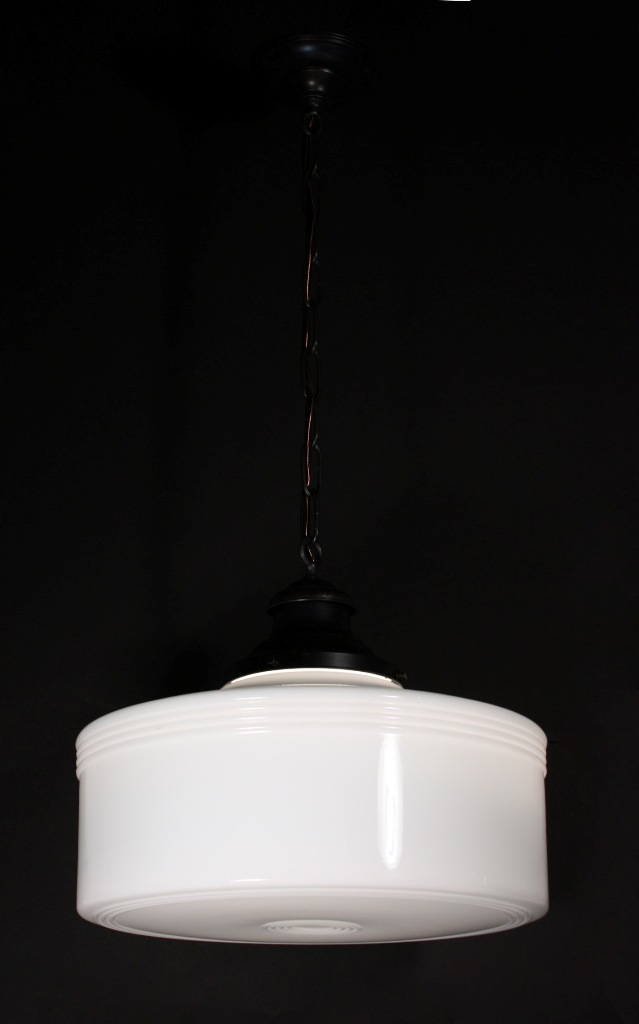 SOLD Matching Pair of Large Antique Art Deco Pendant Lights with Original Milk Glass Shades-19391