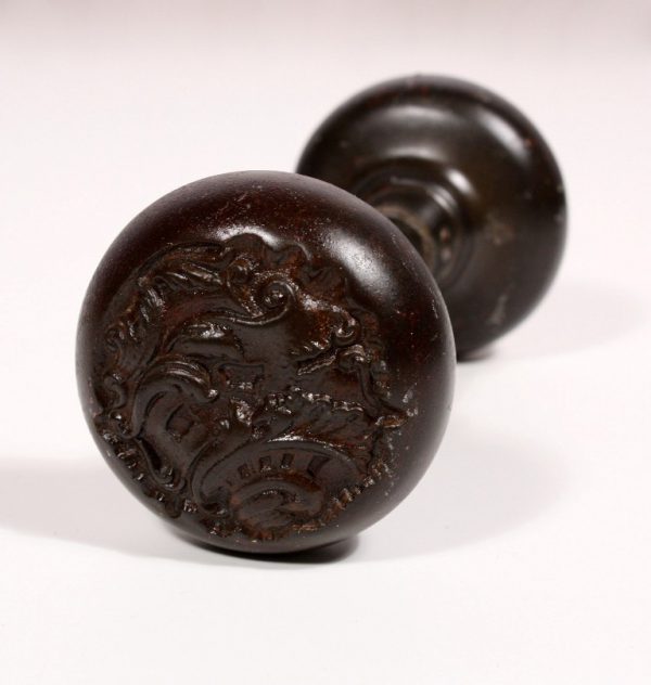 SOLD Eight Matching Sets of Antique Art Nouveau "Belfort" Door Knobs, Cast Iron -- TWO AVAILABLE-0