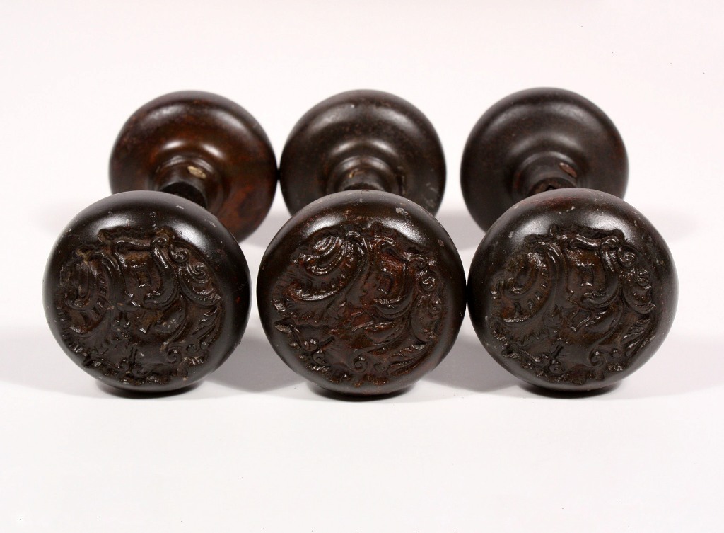 SOLD Eight Matching Sets of Antique Art Nouveau "Belfort" Door Knobs, Cast Iron -- TWO AVAILABLE-19175