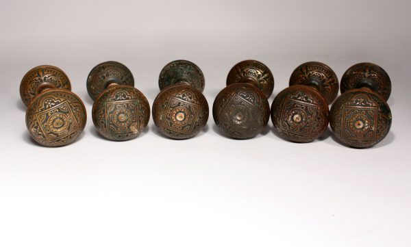 SOLD Six Matching Antique Cast Bronze Eastlake Door Knob Sets, 19th Century -- ONE AVAILABLE-0