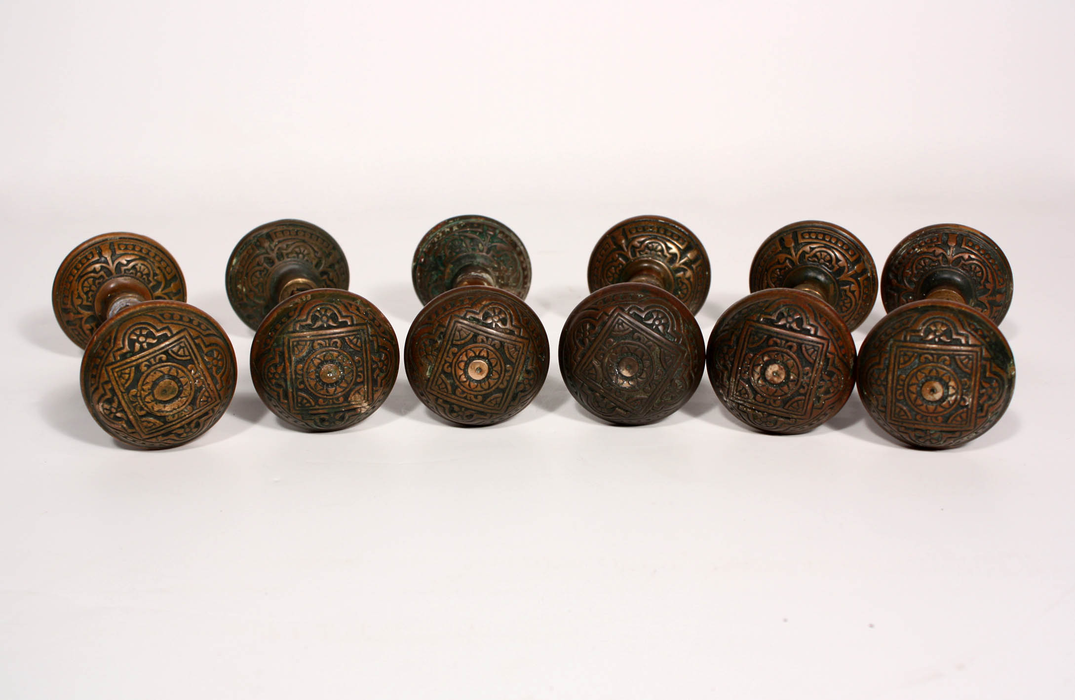SOLD Six Matching Antique Cast Bronze Eastlake Door Knob Sets, 19th Century -- ONE AVAILABLE-19345