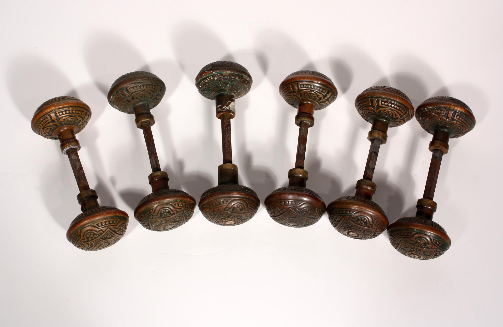 SOLD Six Matching Antique Cast Bronze Eastlake Door Knob Sets, 19th Century -- ONE AVAILABLE-19341