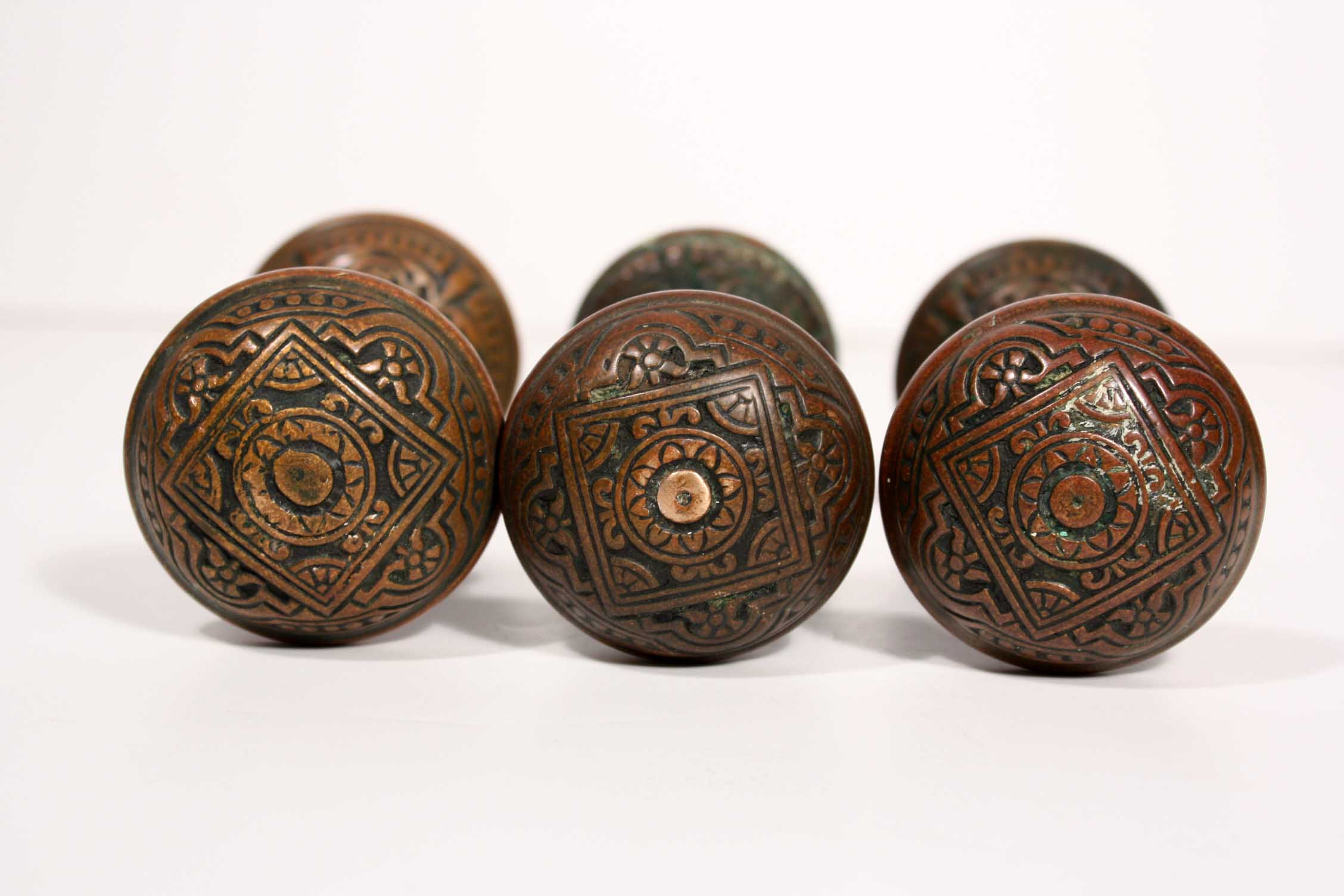 SOLD Six Matching Antique Cast Bronze Eastlake Door Knob Sets, 19th Century -- ONE AVAILABLE-19348
