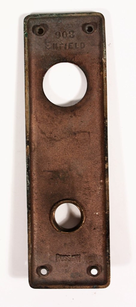 SOLD Antique Exterior Cast Bronze Lock Sets with Door Knobs & Plates, Signed Russwin-18965