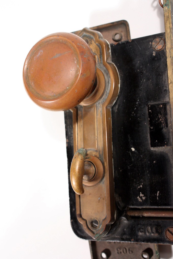 SOLD Antique Exterior Cast Bronze Lock Sets with Door Knobs & Plates, Signed Russwin-18963