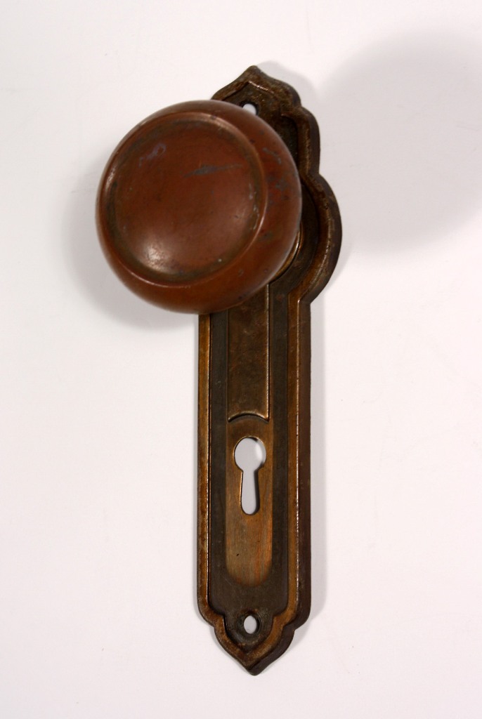SOLD Ten Matching Antique Bronze Door Knob Sets with Plates & Mortise Lock, c. 1929-18978