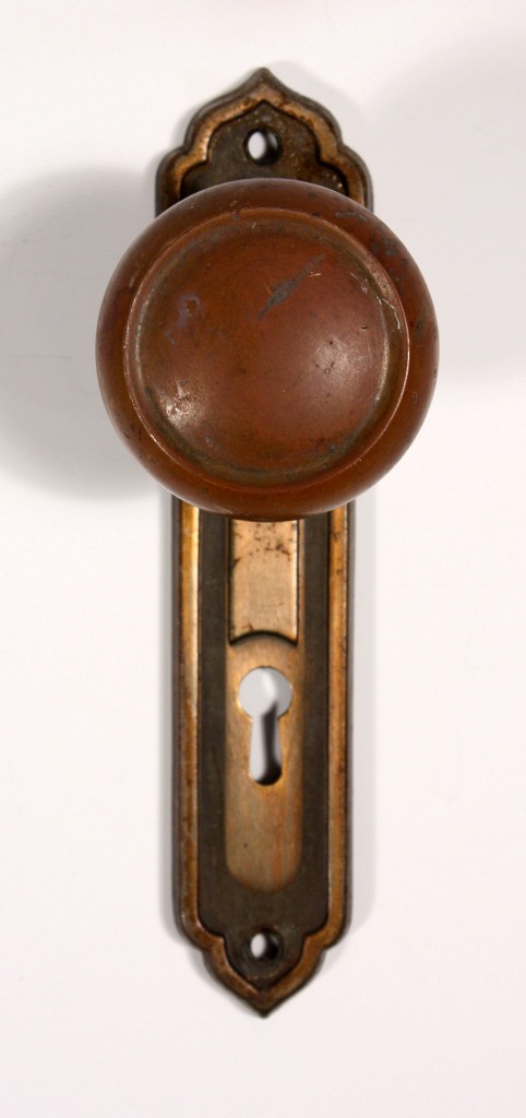 SOLD Ten Matching Antique Bronze Door Knob Sets with Plates & Mortise Lock, c. 1929-18976