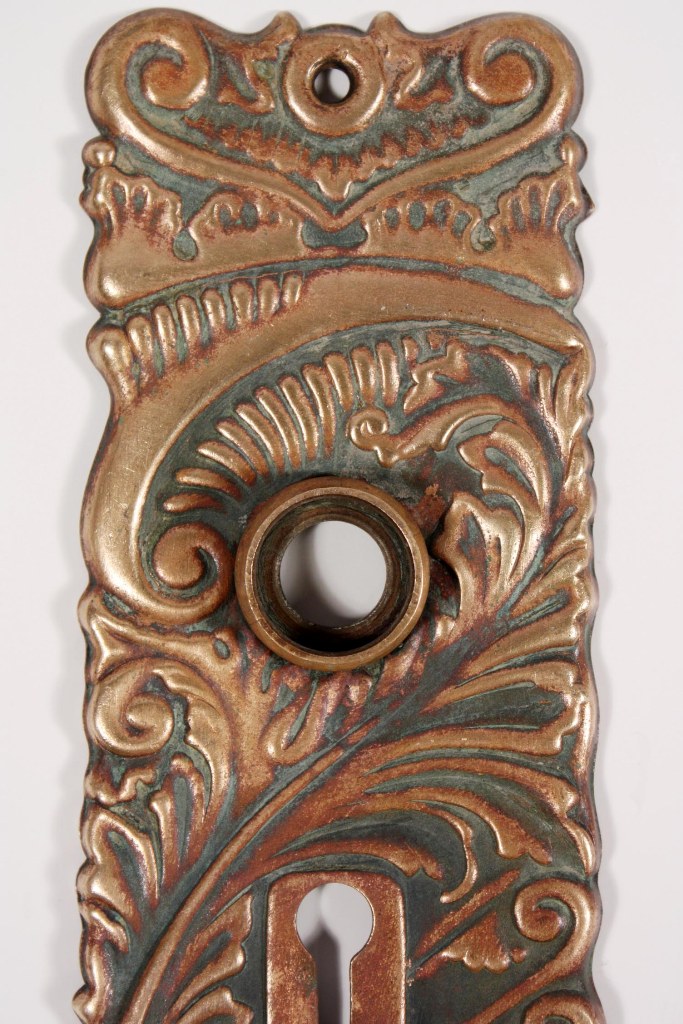 SOLD Fantastic Antique Art Nouveau Bronze Door Backplate, Verdigris, c. 1900-19018