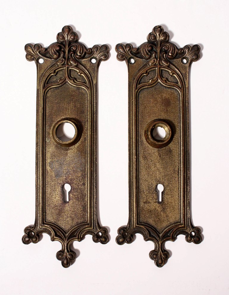 SOLD Superb Pair of Antique Gothic Revival “Dijon” Door Plates, Signed Russell & Erwin-0