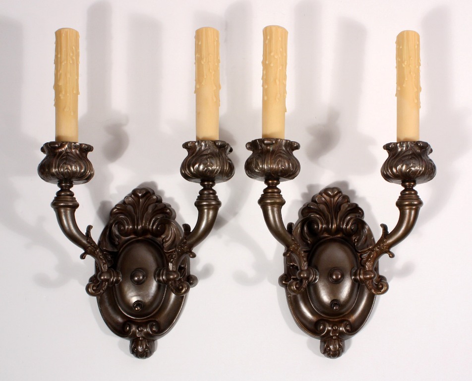 SOLD Imposing Pair of Antique Cast Brass Sconces, c. 1905-0