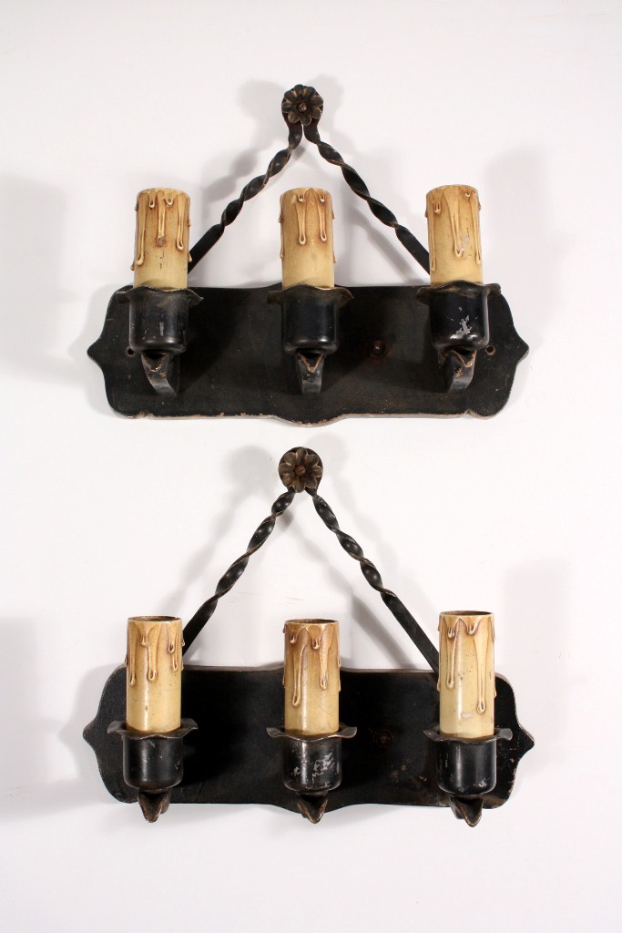 SOLD Unusual Pair of Antique Three-Arm Sconces -- Matching Two-Arm Sconces Available-0
