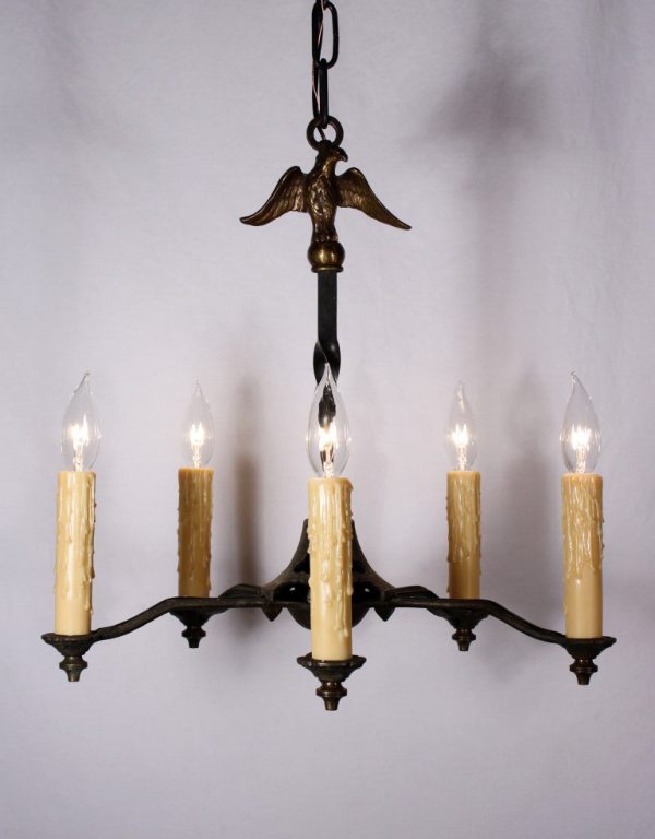 SOLD Unusual Antique Figural Federal Chandelier with Eagle, Bronze & Iron-0